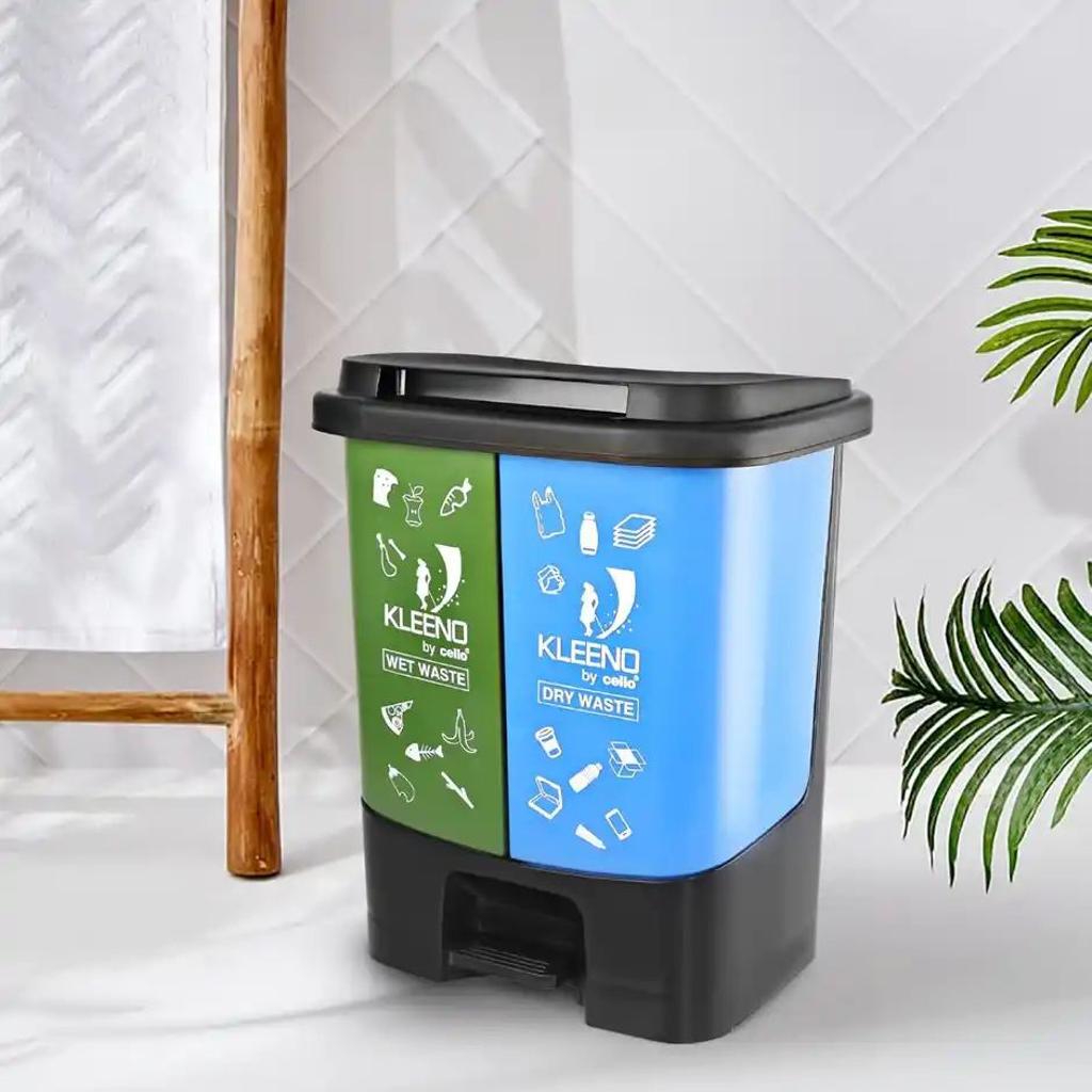 Cello Duo Plastic Step-On Pedal Dustbin for Wet and Dry Waste | 2 In 1 Dustbin Trash/Garbage Bins