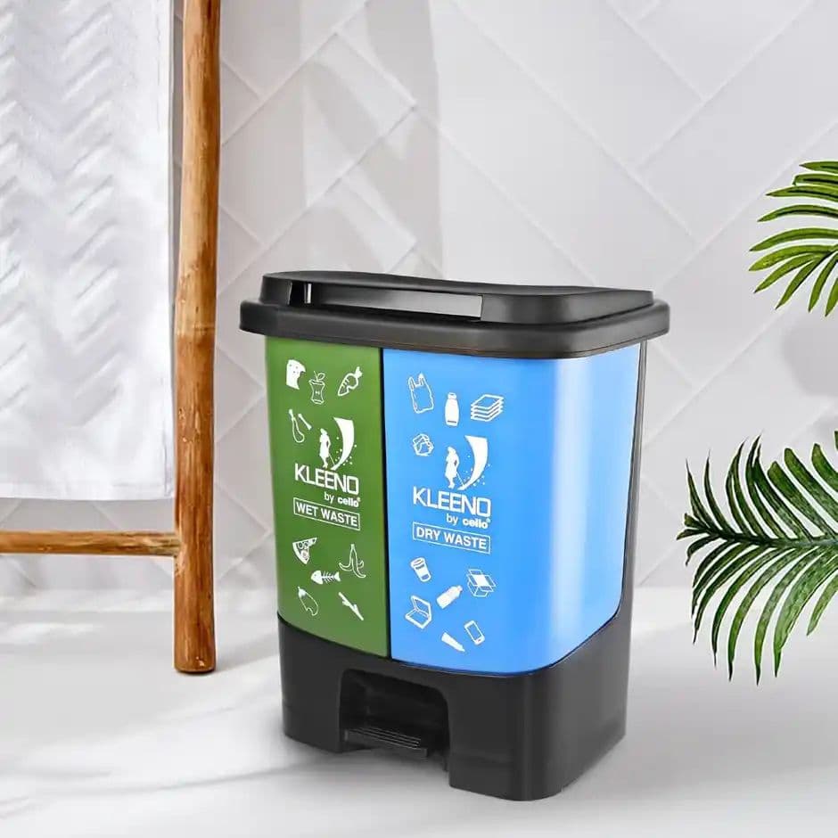 Cello Duo Plastic Step-On Pedal Dustbin for Wet and Dry Waste | 2 In 1 Dustbin Trash/Garbage Bins