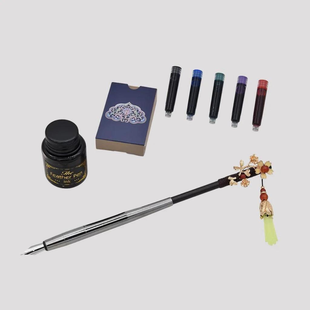 Hair Stick Style Fountain Pen Gift Set | Retro Style Kit With Ink Bottle And Cartridges — photo 8