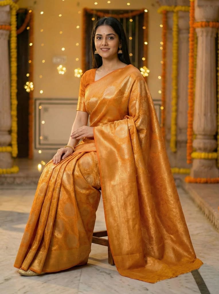 MIMOSA Women's Woven Design Kanjivaram Style Art Silk Saree with Blouse Piece - Mustard ( SA00002246MSFREE ) — photo 4