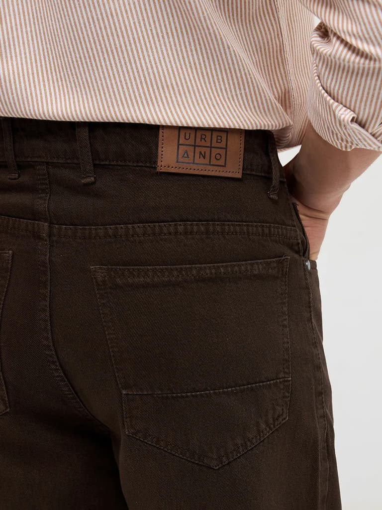 Men's Dark Brown Loose Baggy Fit Washed Denim Jeans Non-Stretchable — photo 6
