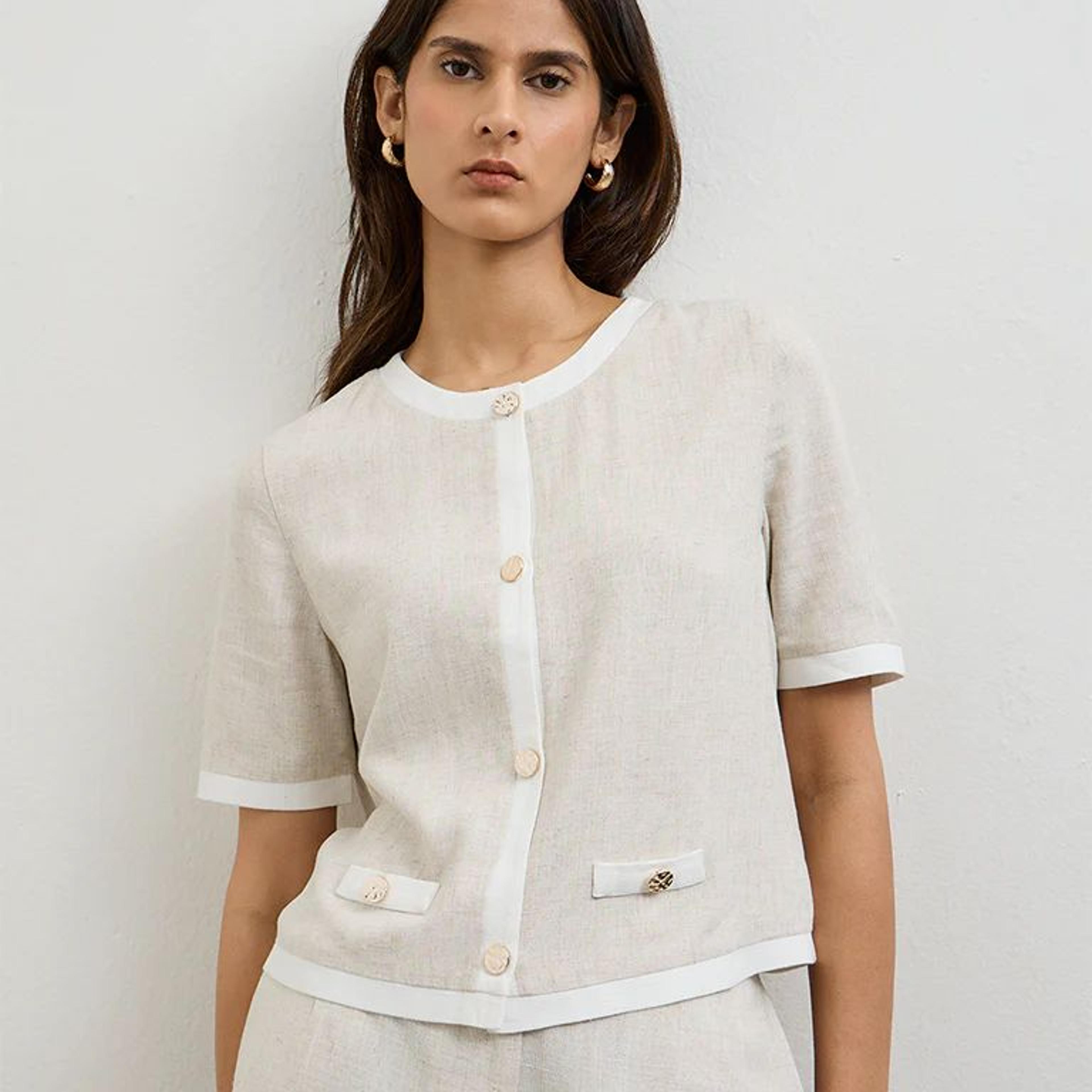 Wardrobe Light Beige Contrast-Detailed Cotton Blouse