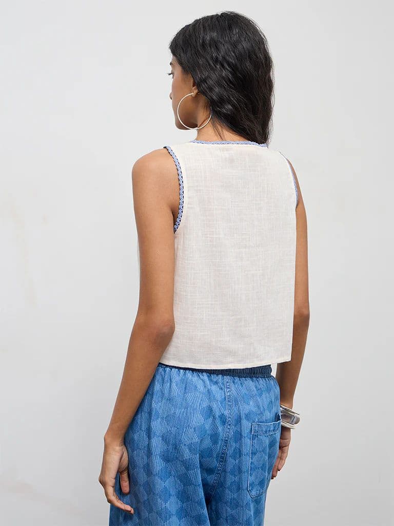 Bombay Paisley Off-White Floral Embroidered Cotton Top — photo 4