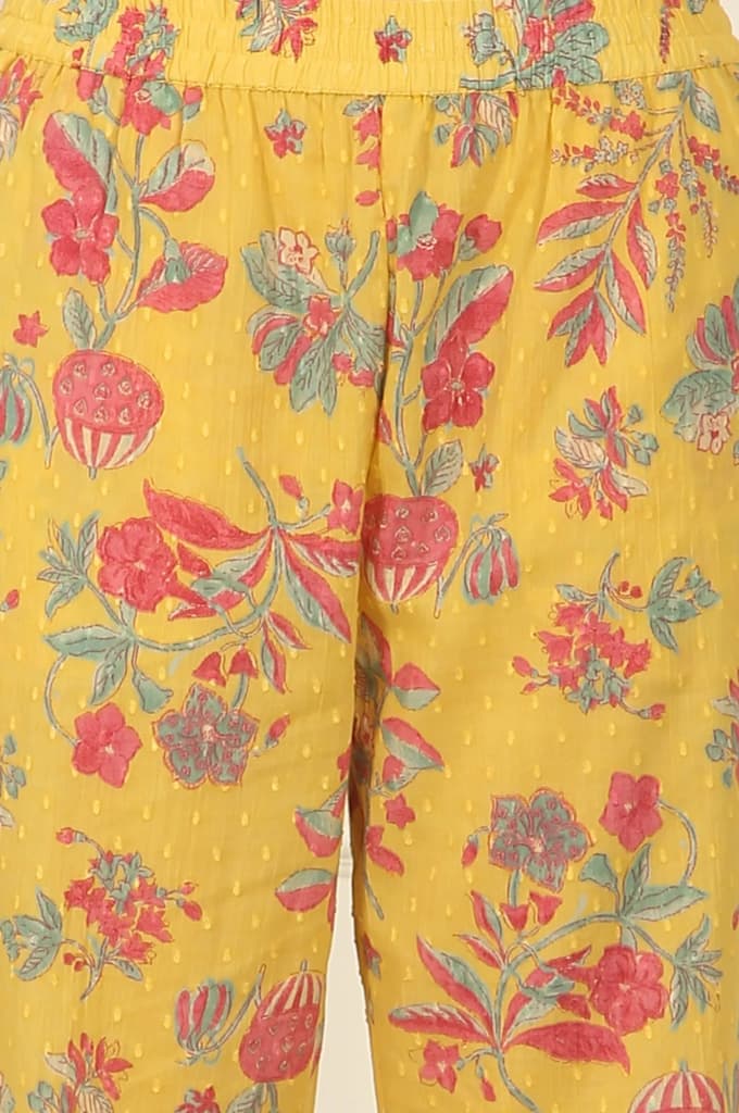 Yellow Floral Printed Swiss Dot Cotton Straight Kurta and Pants Co-ord Set — photo 8