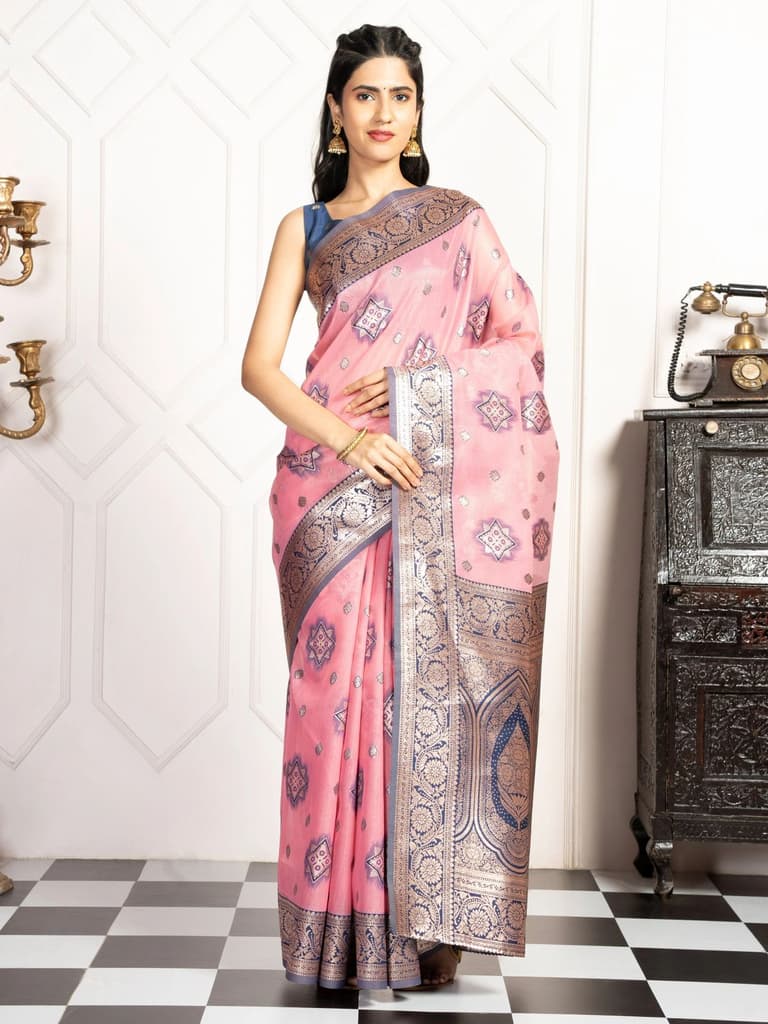 Mimosa Women's Woven Design Kanjivaram Style Art Silk Saree With Blouse Piece : SA00002068PNKFREE — photo 2