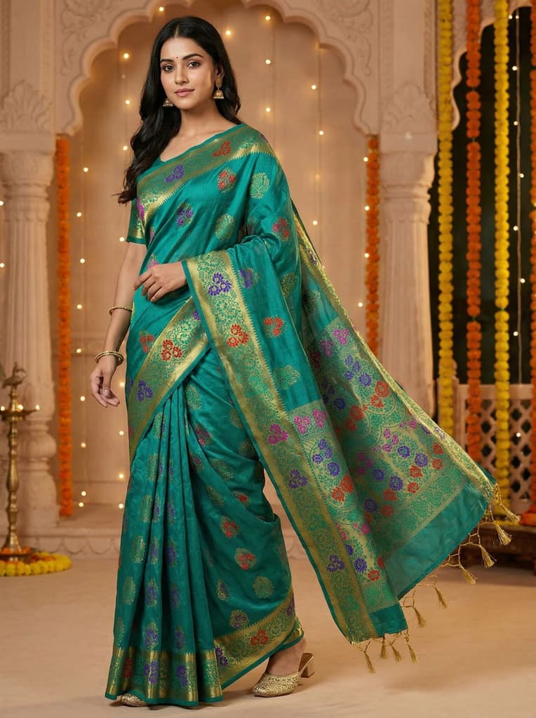 MIMOSA Women's Woven Design Paithani Style Art Silk Saree with Blouse Piece - Saffire ( SA00003125SFFREE ) — Default Title