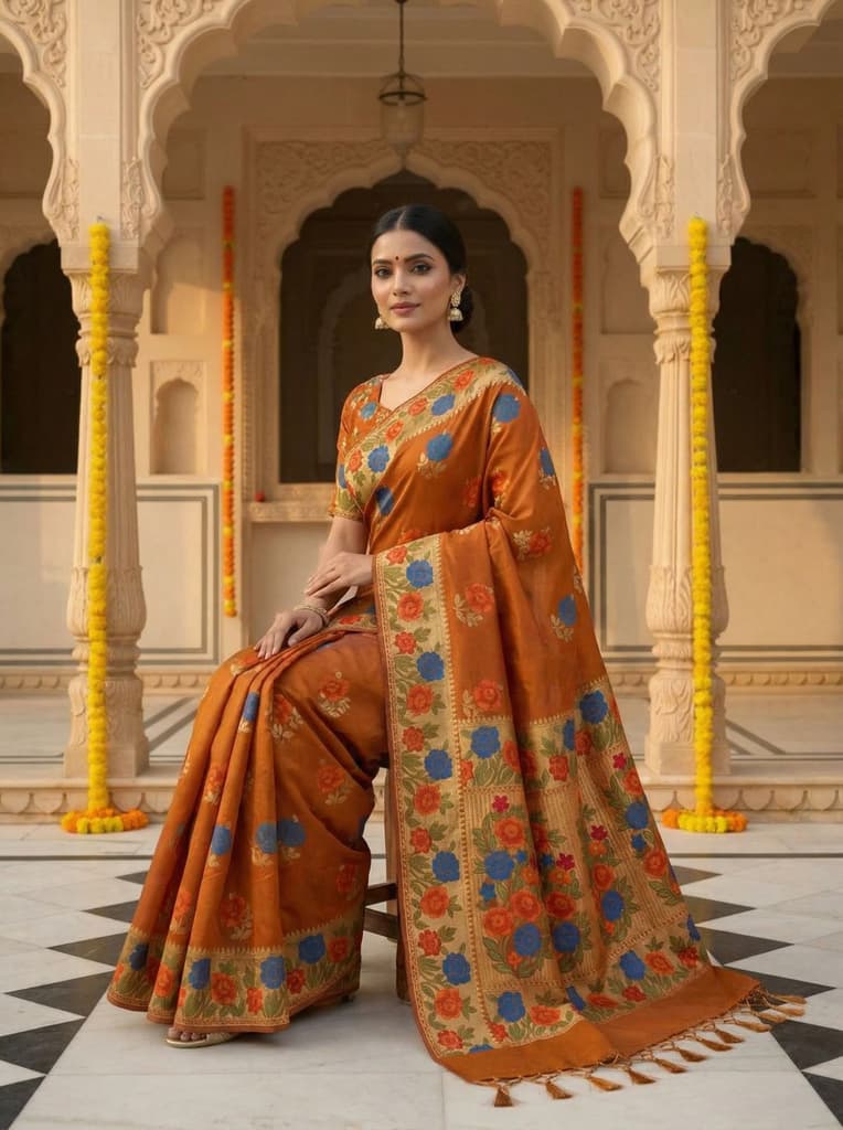 MIMOSA Women's Woven Design Paithani Style Raw Silk Saree with Blouse Piece - Mustard ( SA00003129MSFREE ) — photo 4