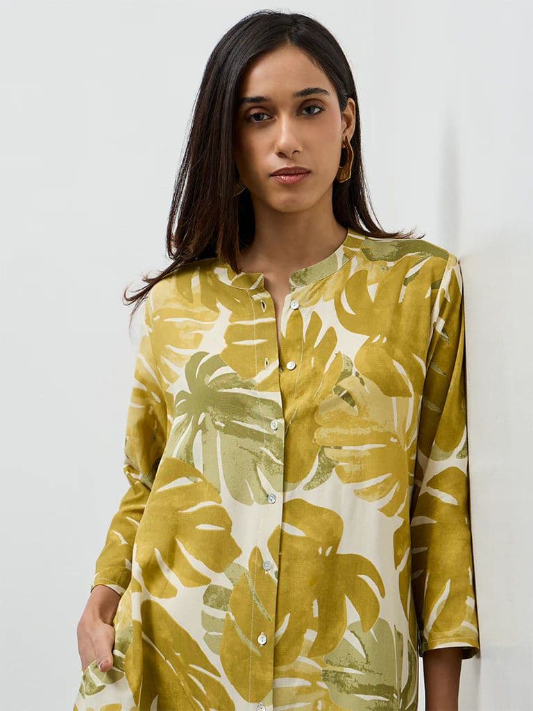 Utsa Green Foliage Printed A-Line Kurta — photo 3