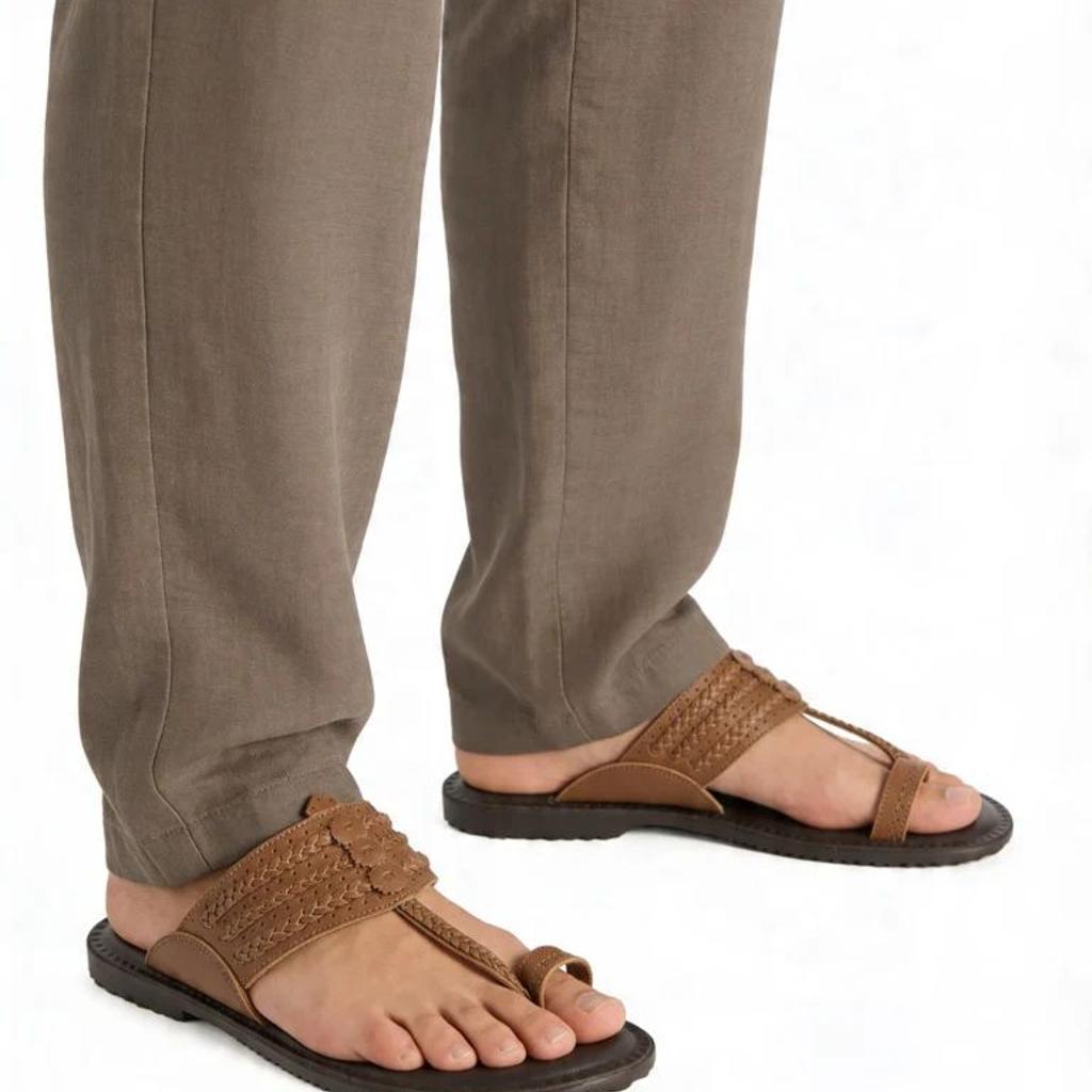 SOLEPLAY Tan Braided Kolhapuri Sandals