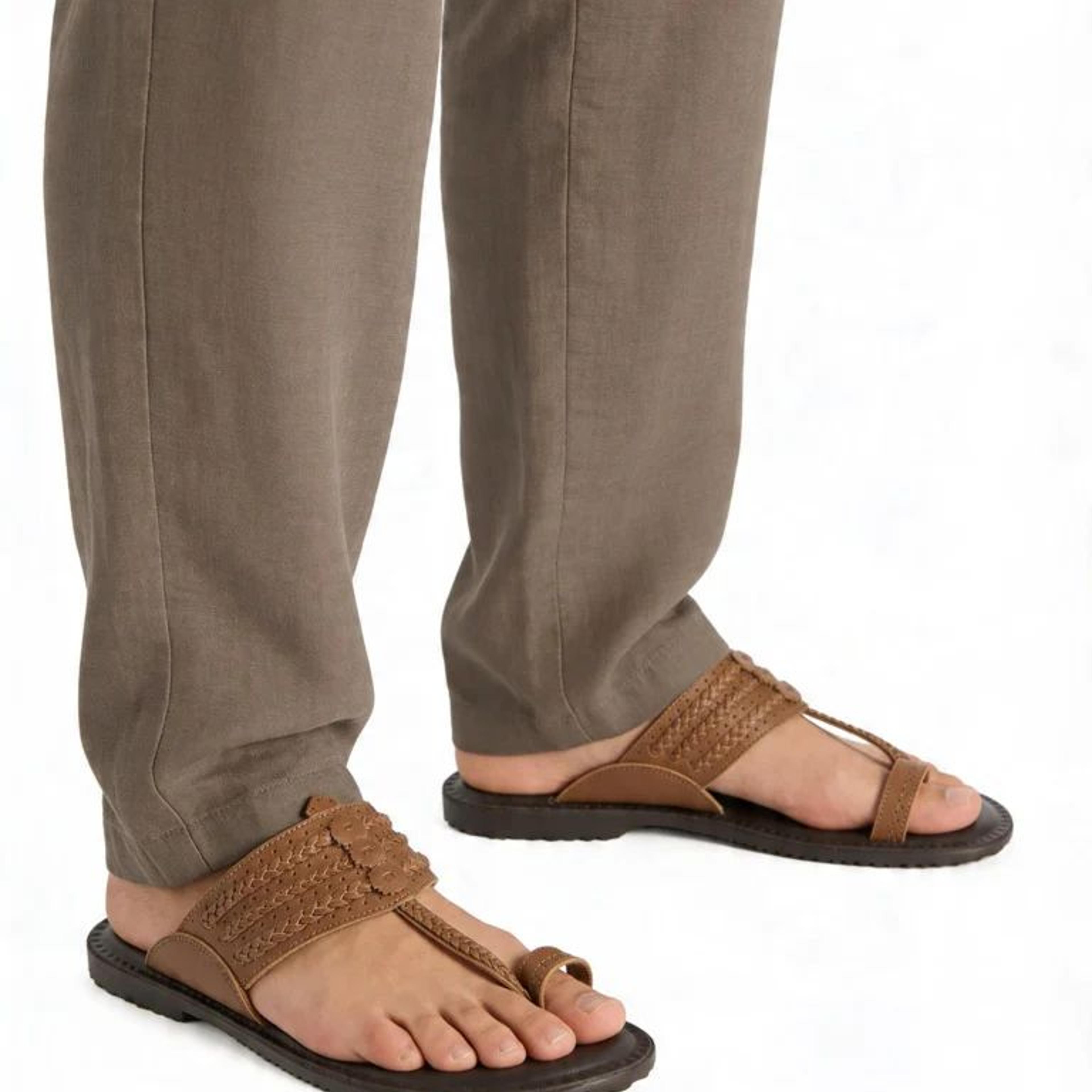SOLEPLAY Tan Braided Kolhapuri Sandals