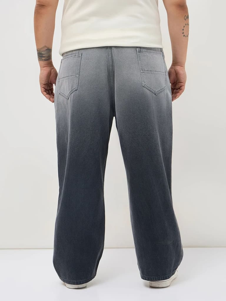 Plus Men's Dark Grey Loose Baggy Fit Heavy Washed Faded Denim Jeans Non-Stretchable — photo 3