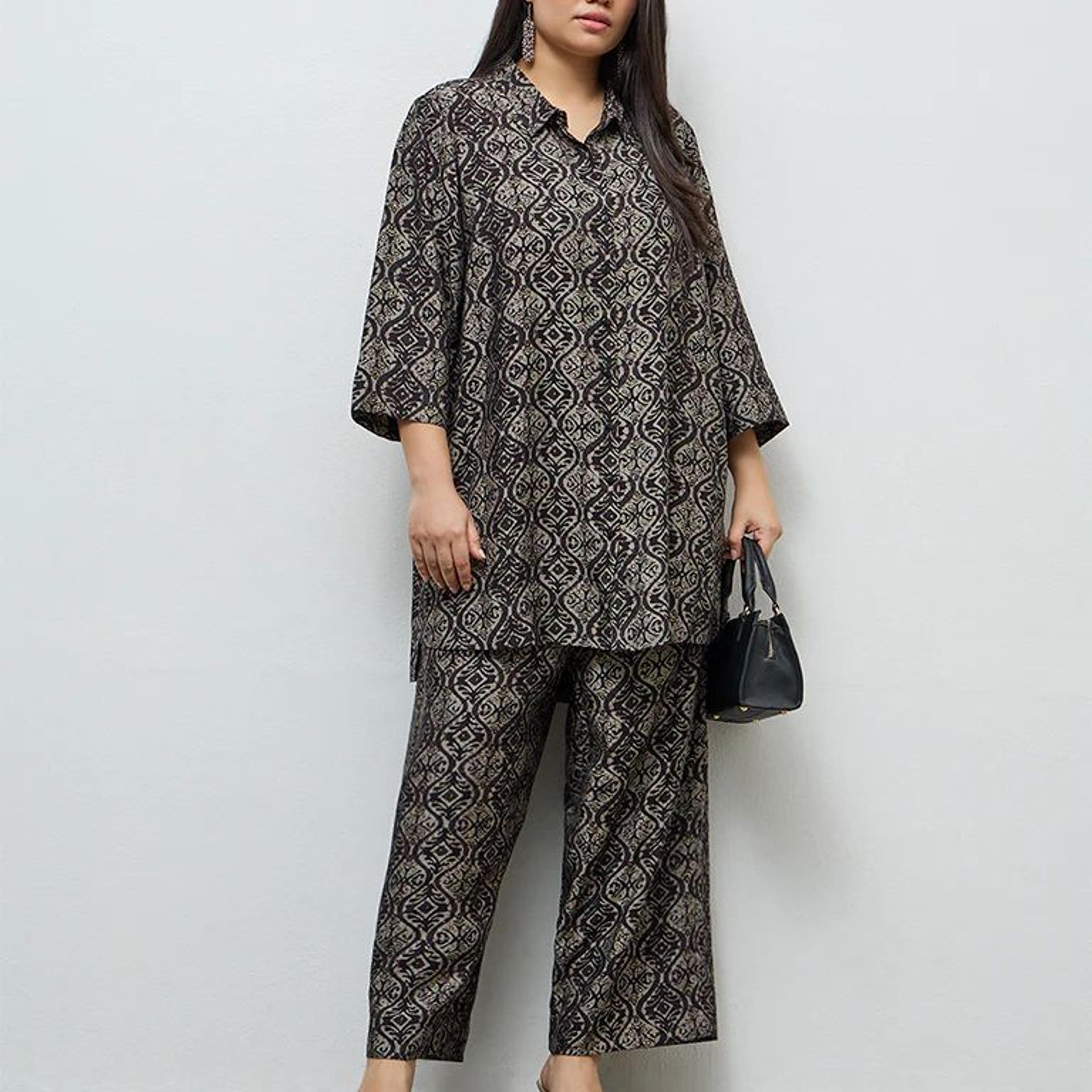 Diza Black Argyle Printed Tunic