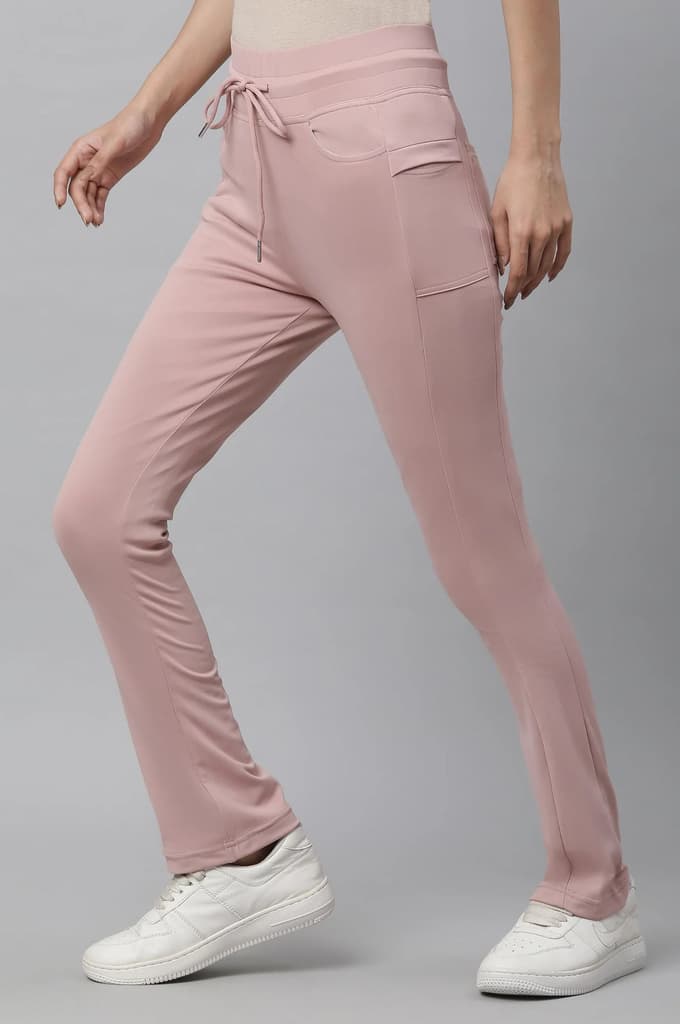 Pink Solid Boot Cut Pants With Drawstring — photo 2