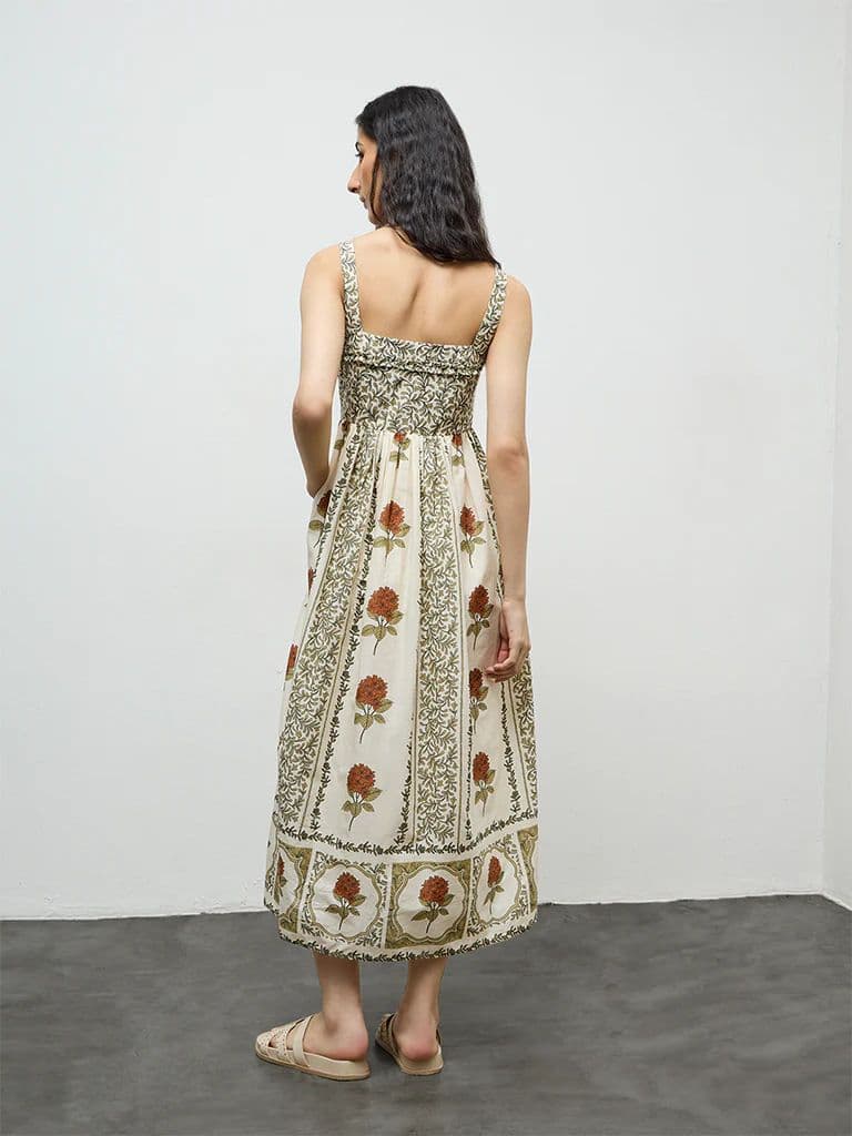 Bombay Paisley Off-White Printed Cotton A-Line Dress — photo 4