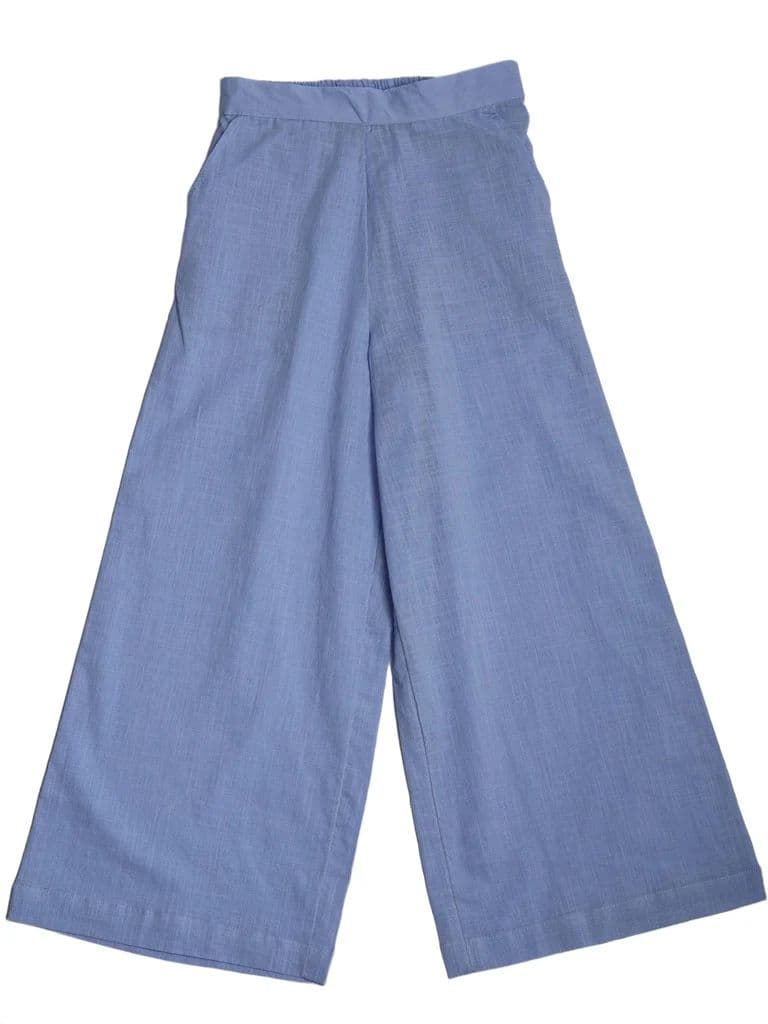 Utsa Kids Girls Blue Solid Cotton Wide-Leg Pants - (8-14 yrs) — photo 3