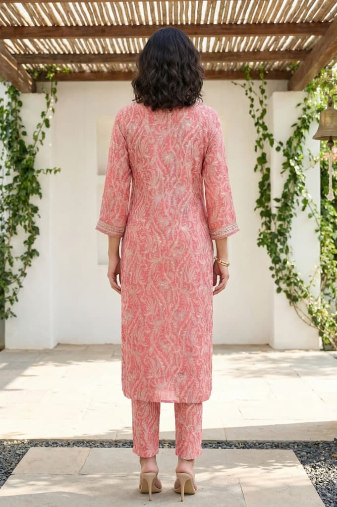 Pink Paisley Printed Modal Straight Kurta and Pants Co-ord Set — photo 5
