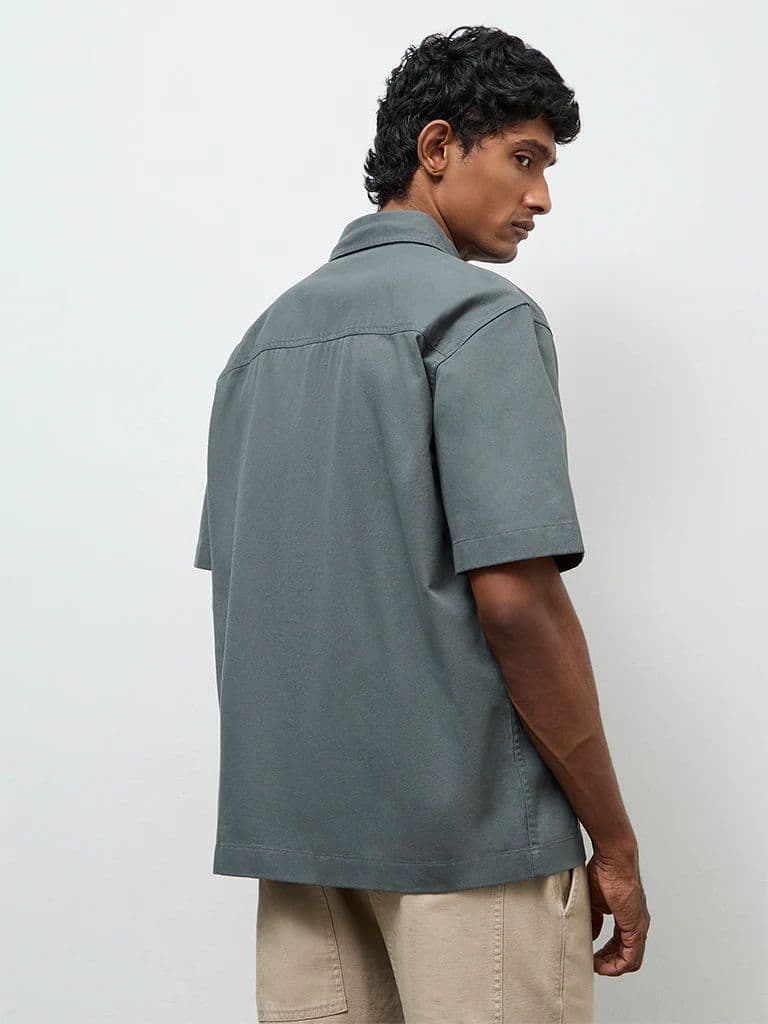 WES Casuals Dark Green Relaxed-Fit Cotton Shirt — photo 4