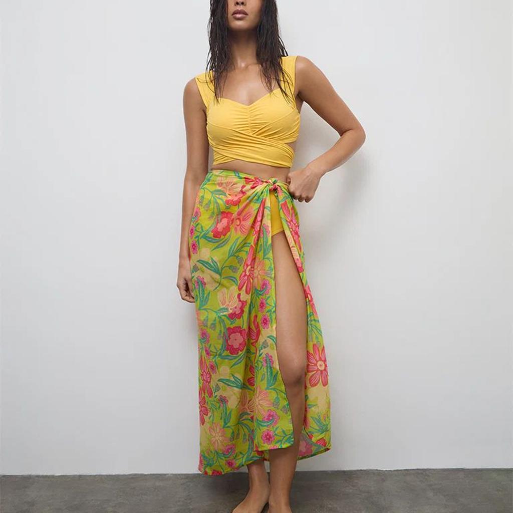 Wunderlove Swimwear Lime Floral Pattern Sarong In A Bag