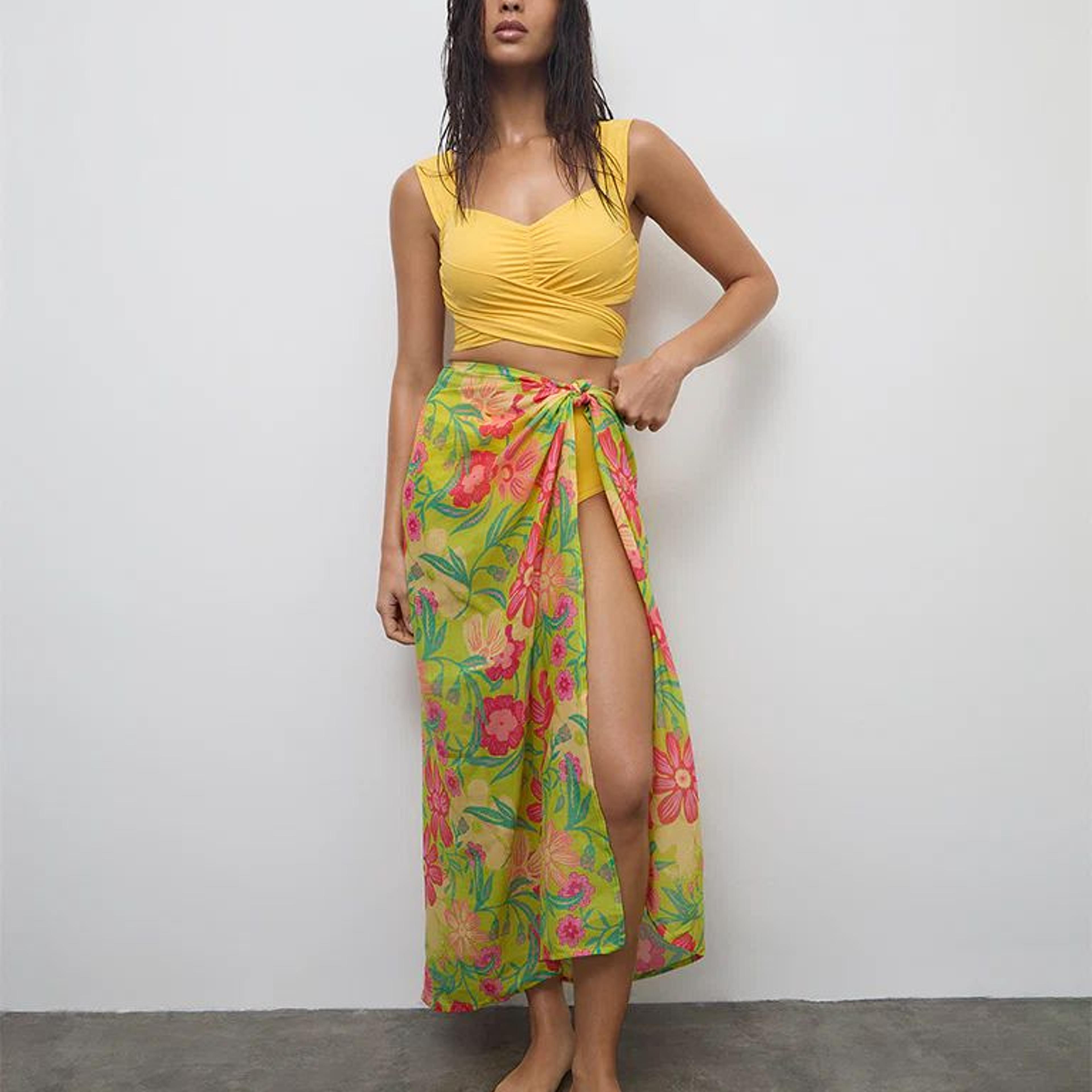 Wunderlove Swimwear Lime Floral Pattern Sarong In A Bag