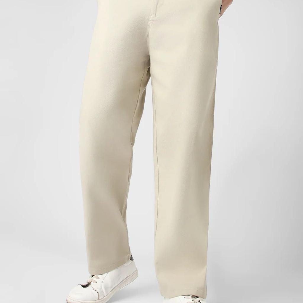 Men's Light Grey Loose Baggy Fit Solid Chino Trousers Non-Stretchable