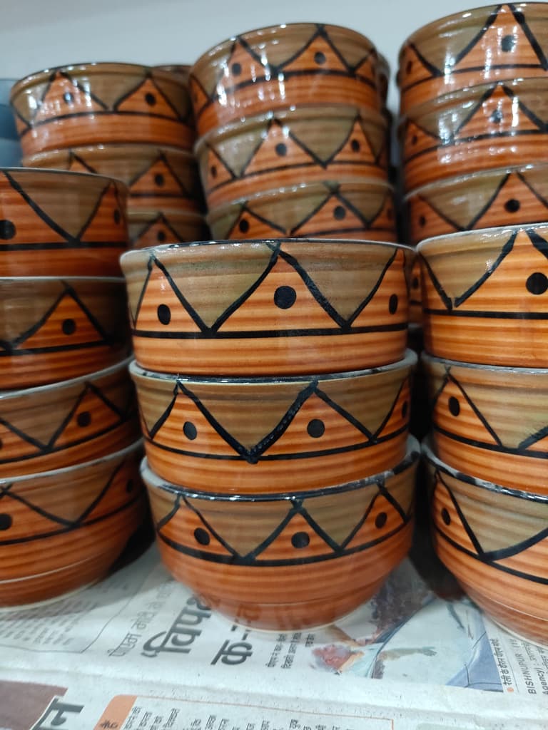 Wooden Bowl with Painted Design | Handcrafted | Brown | Decorative