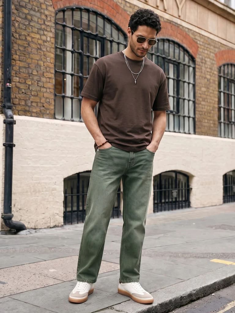 Men's Olive Relaxed Fit Washed Denim Jeans Non-Stretchable — photo 4