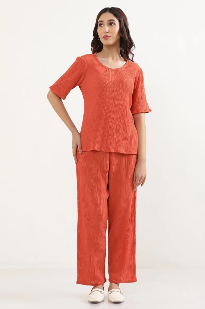 Rust Solid Straight Fit Rayon Palazzo With Elasticated Waist — photo 2