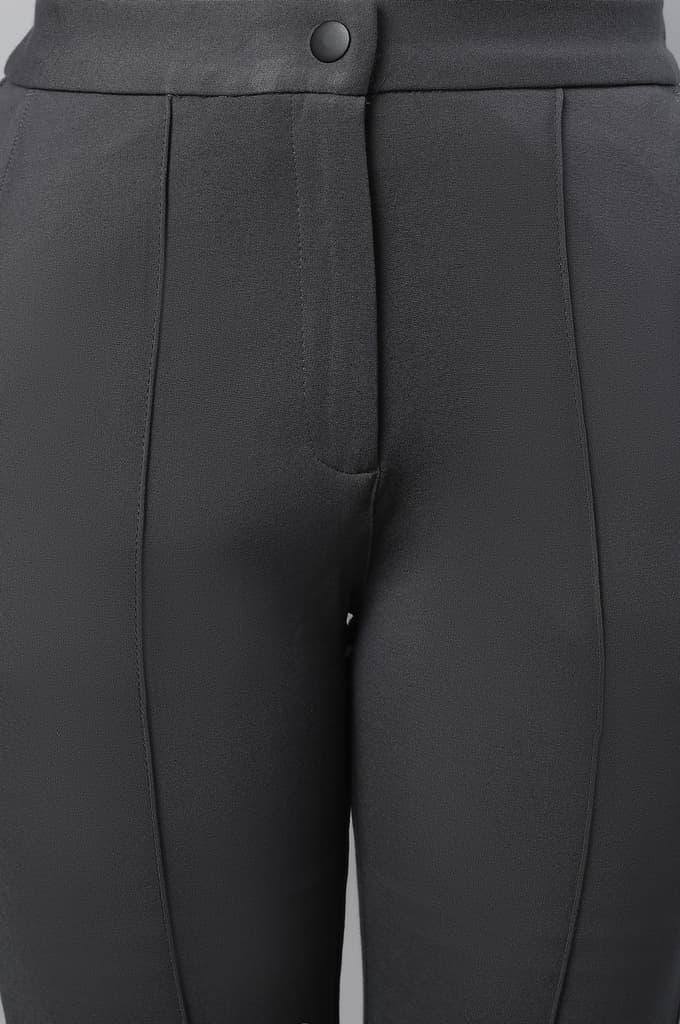 Grey Solid Straight Fit Trousers With Pintuck Detail — photo 6