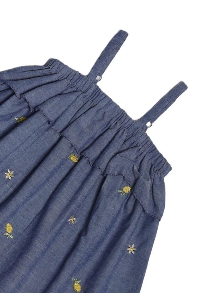 Utsa Kids Girls Blue Embroidered Cotton Dress - (2-8 yrs) — photo 5
