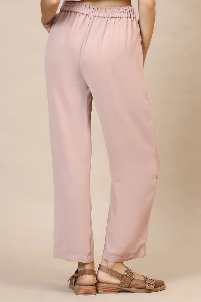 Pink Solid Straight Fit Woven Palazzo With Elasticated Waist — photo 4