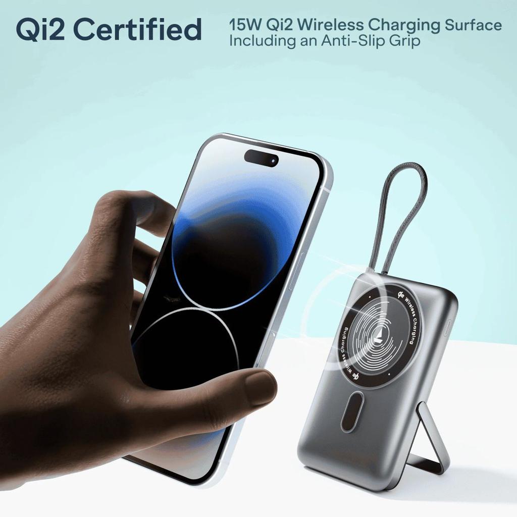 Energyshroom PB330 Pro Magnacharge | 10000mAh Qi2 Magnetic Wireless Powerbank with 15W Wireless Charging, 22.5W Wired Fast Charging & Foldable Stand