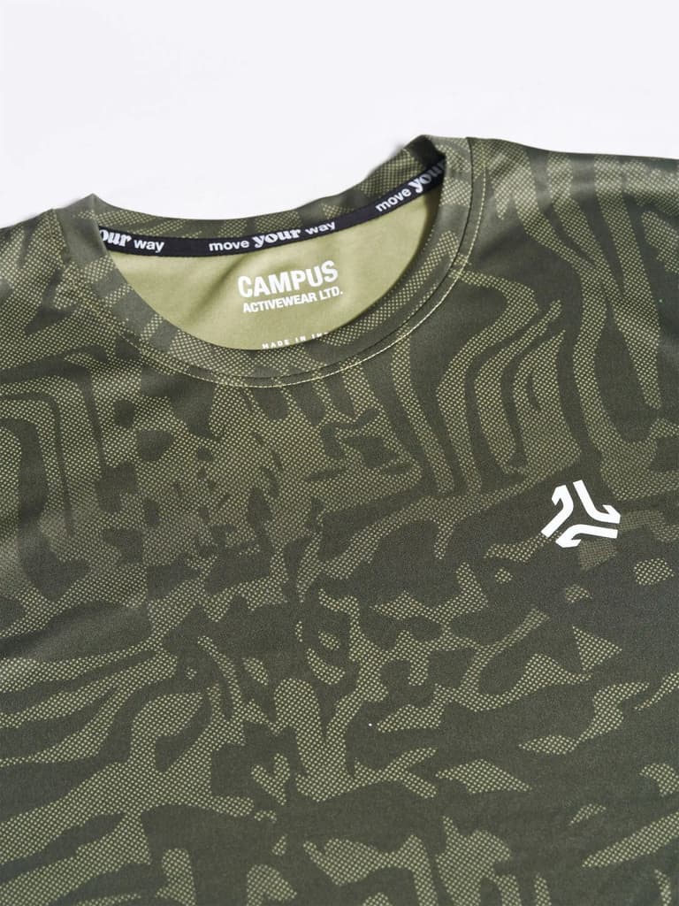Men's Olive Printed Round Neck T-Shirt — photo 7