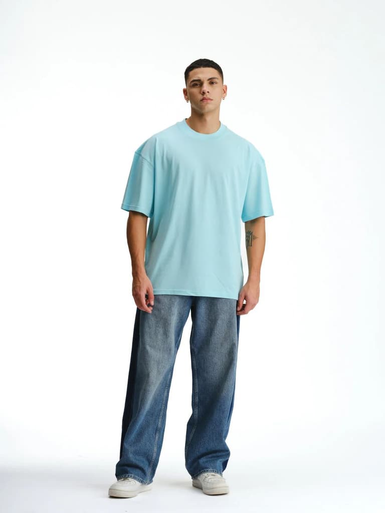 Solid Aqua Soft Jersey Oversized T-shirt — photo 4