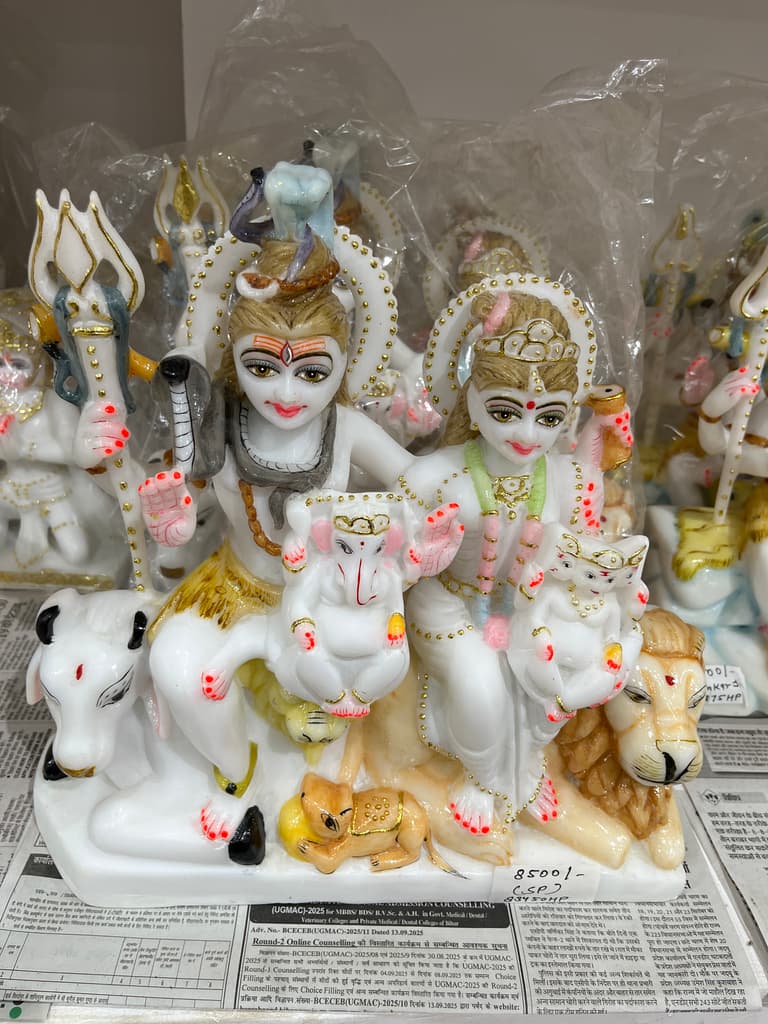 Hindu God Statue | Sculpture | Porcelain | White, Gold, Pink, Yellow, Green