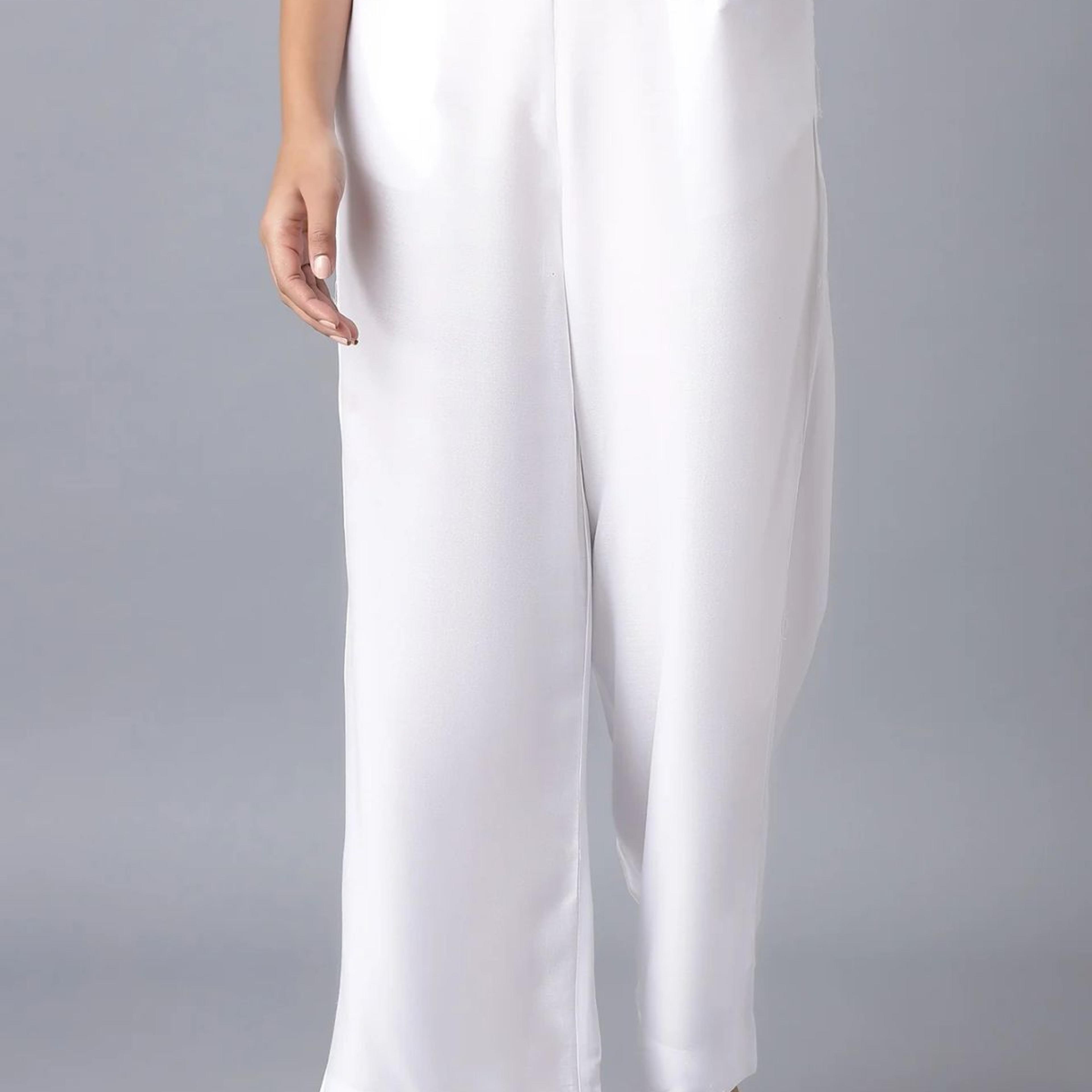 White Solid Relaxed Fit Ankle Length High Rise Palazzo