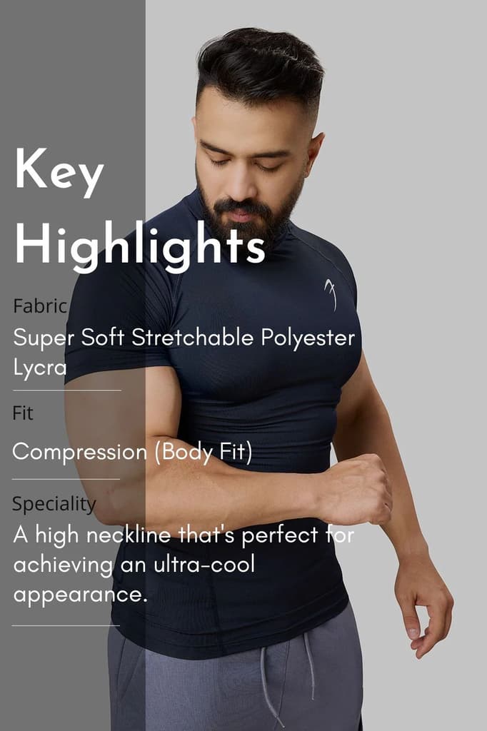 High Neck Compression T-shirt Navy — photo 8