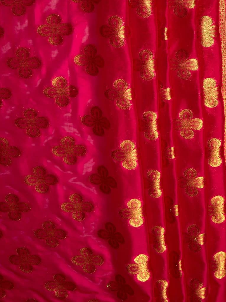 MIMOSA Women's Woven Design Mysore Silk Style Crepe Saree with Blouse Piece - Rani ( SA00003122RNFREE ) — photo 6