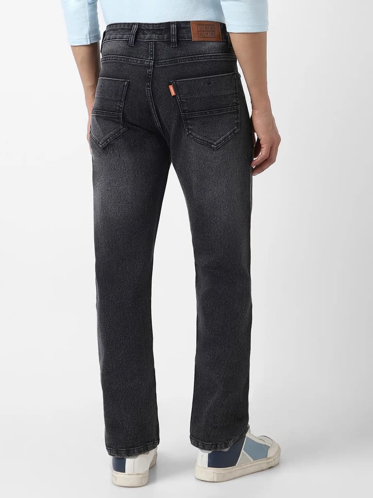 Men's Black Straight Fit Washed Jeans Stretchable — photo 3