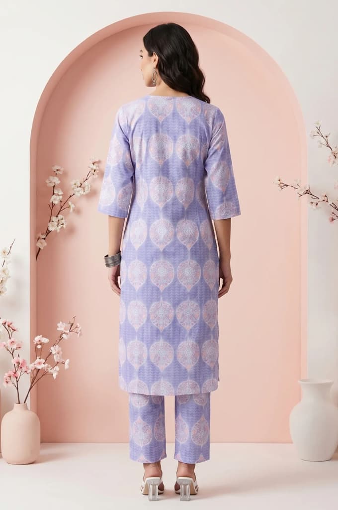 Lavender Floral Printed Pure Cotton A-line Kurta — photo 5