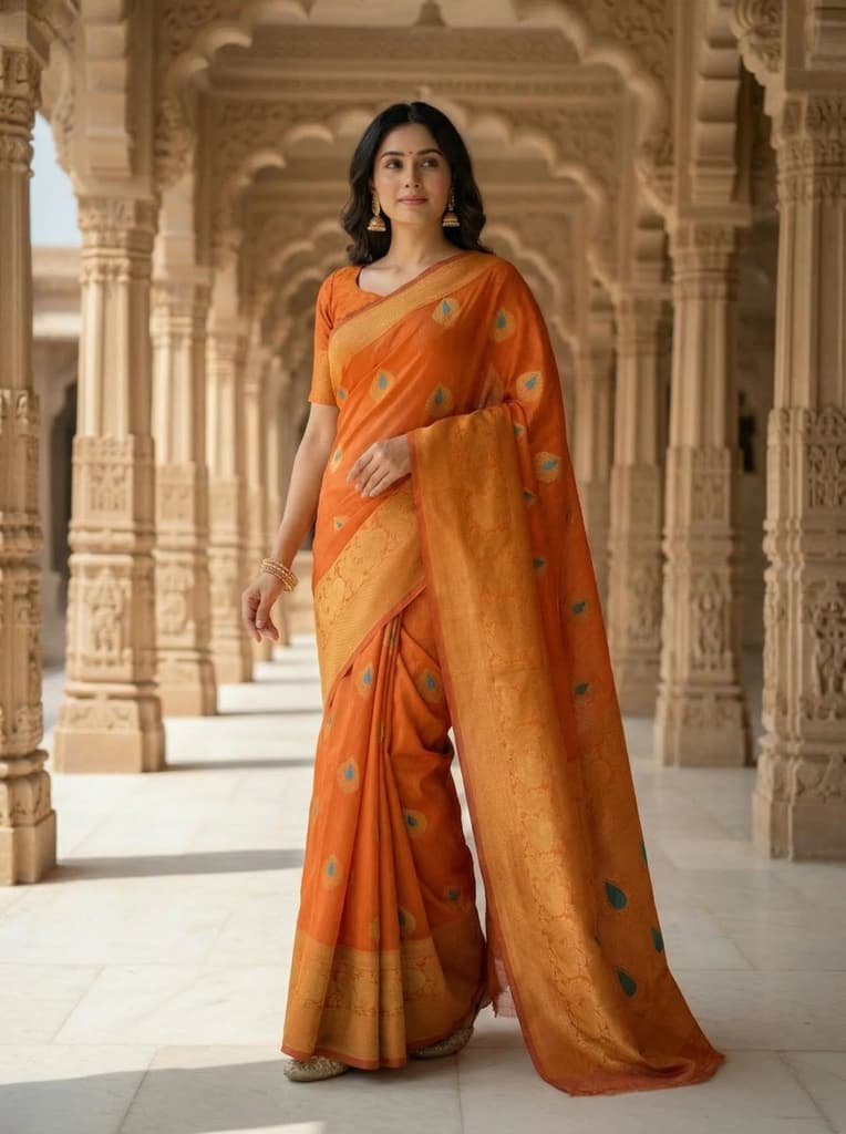 MIMOSA Women's Woven Design Banarasi Style dola silk Saree with Blouse Piece - Rust ( SA00003137RSFREE ) — Default Title