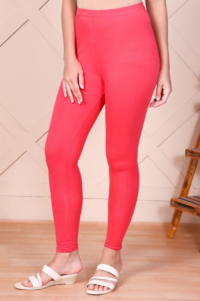 Pink Solid Ankle-Length Cotton Leggings — photo 2