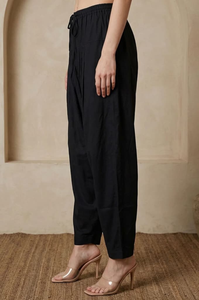 Black Solid Rayon Tapered Fit Ankle Length Patiala Salwar — photo 2