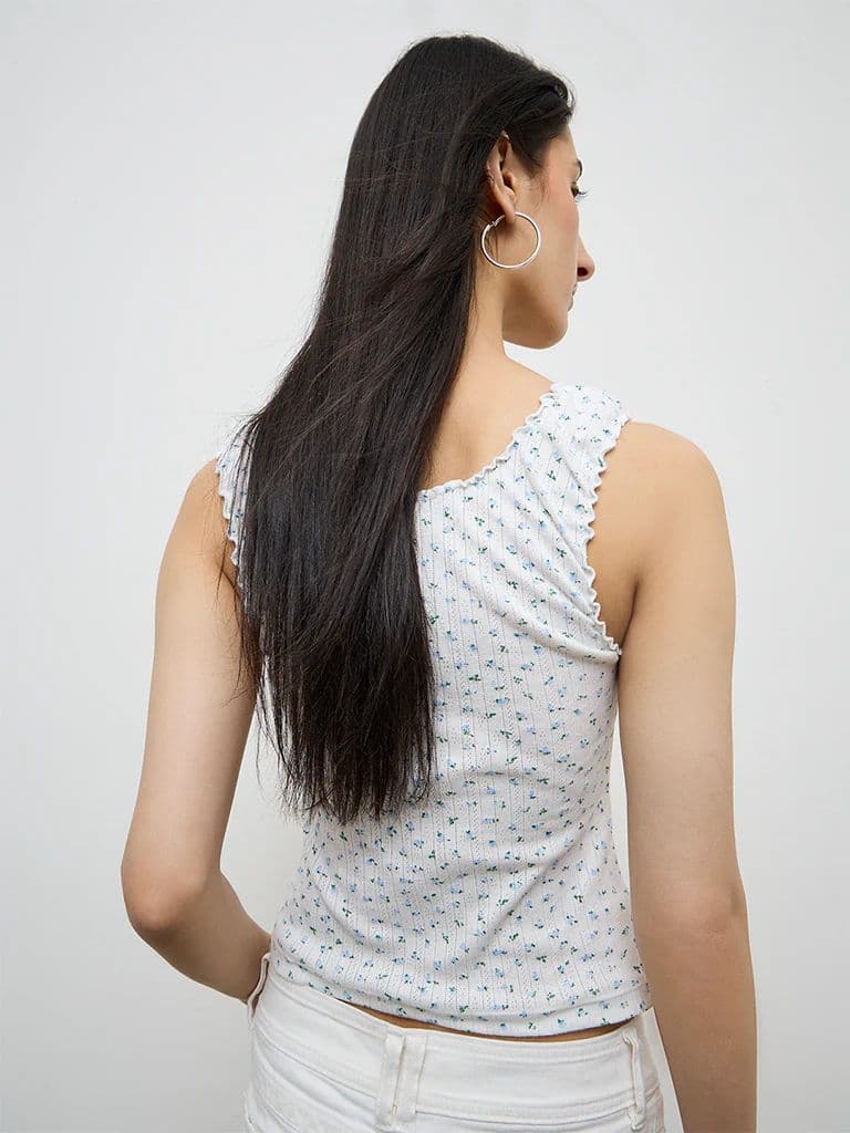 Nuon White Floral Design Cotton-Blend Top — photo 4