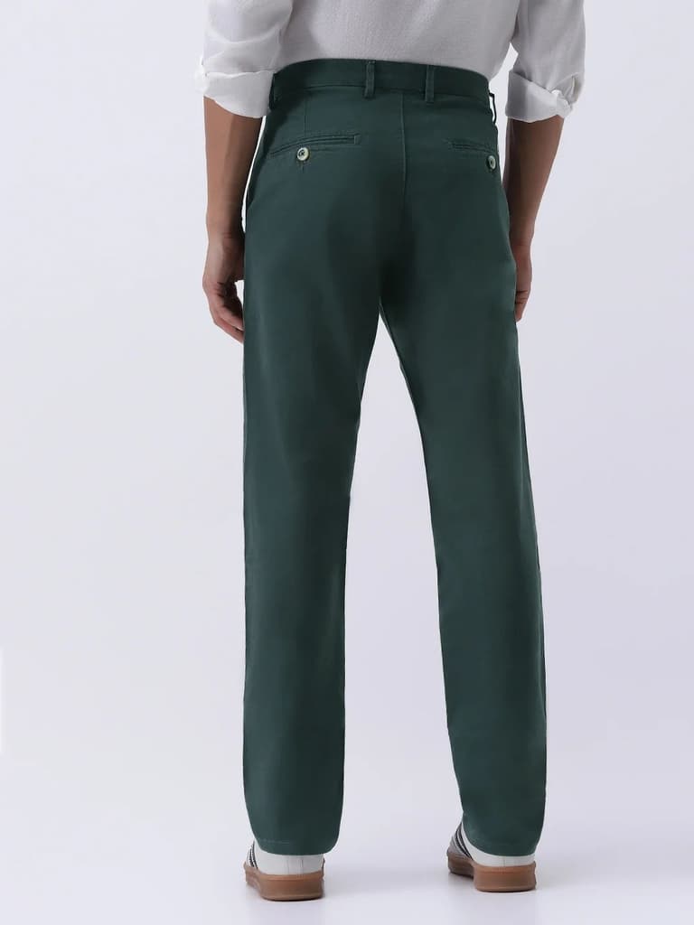Men's Teal Green Cotton Regular Fit Casual Chinos Trousers Stretch — photo 4