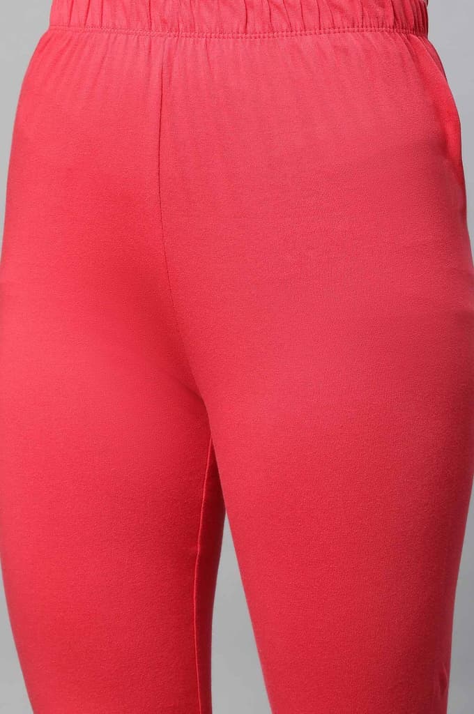 Red Solid Skinny Fit Cotton Churidar With Elasticated Waistband — photo 5