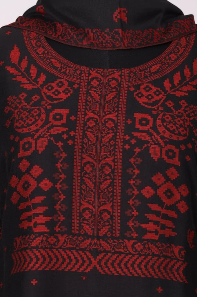 Black Floral Printed Jacquard Straight Kurta with Pants and Dupatta Set — photo 2