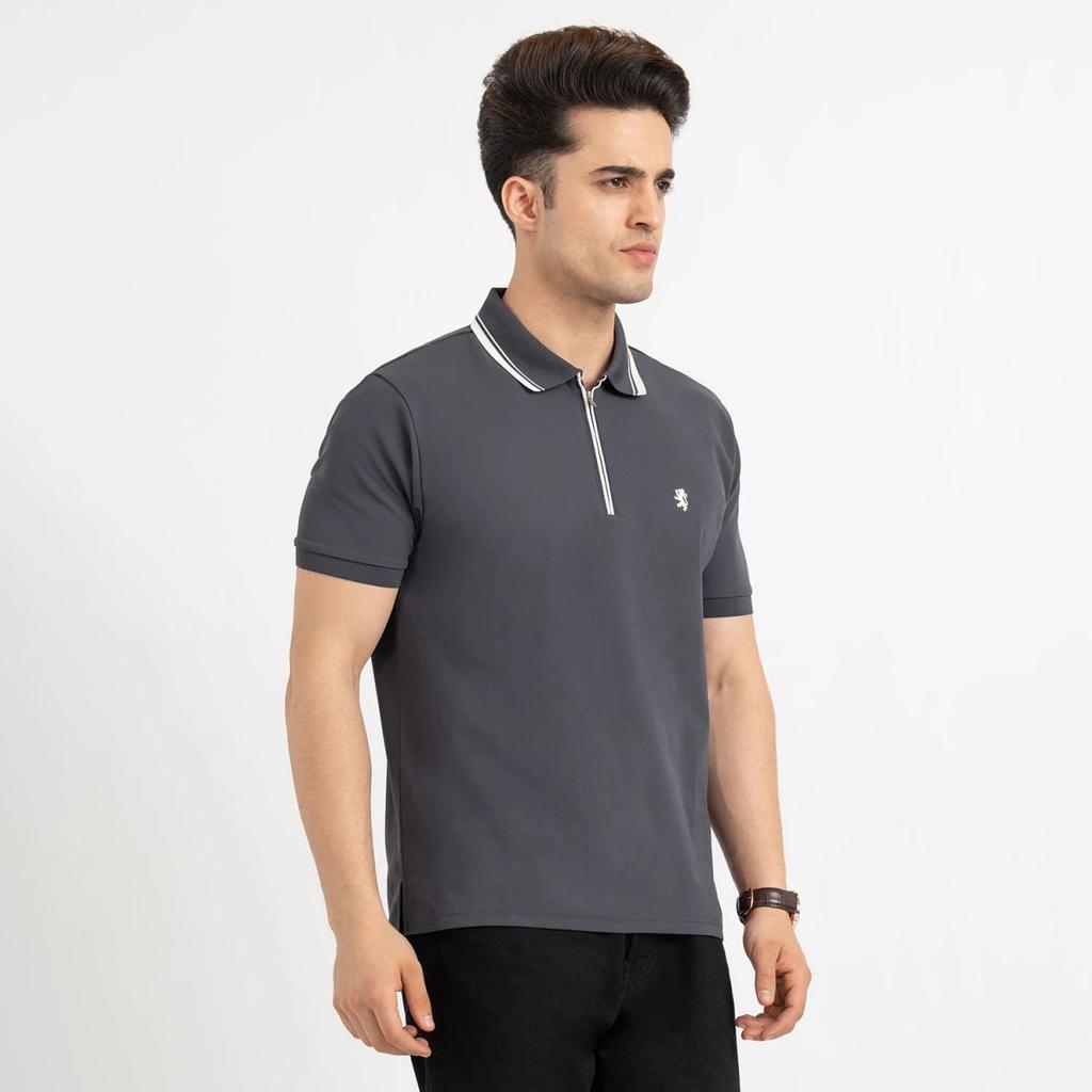 T Shirts for Men in Charcoal Grey | Polo Half Sleeve T Shirt — photo 6