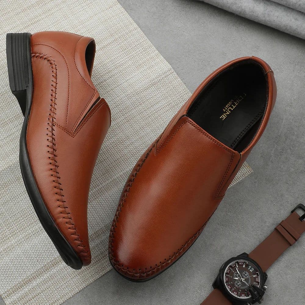 Fortune Tan Formal Non Lacing Moccasin Shoes For Men HML-18E By Liberty — photo 4