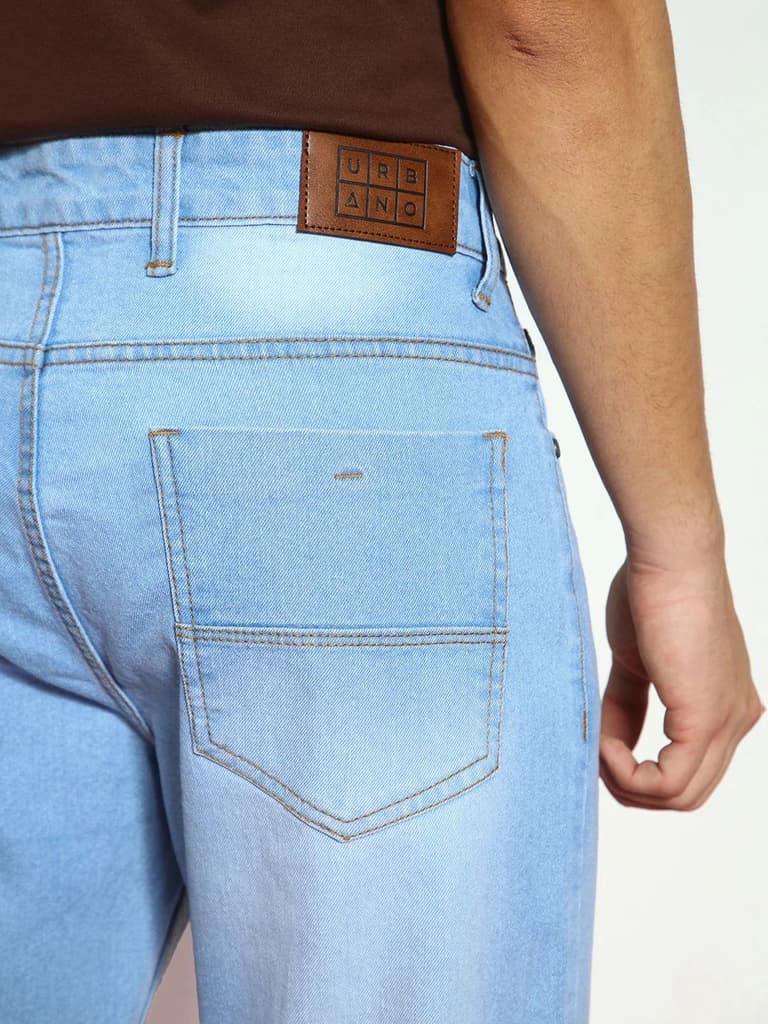 Men's Ice Blue Straight Fit Washed Jeans Stretchable — photo 6