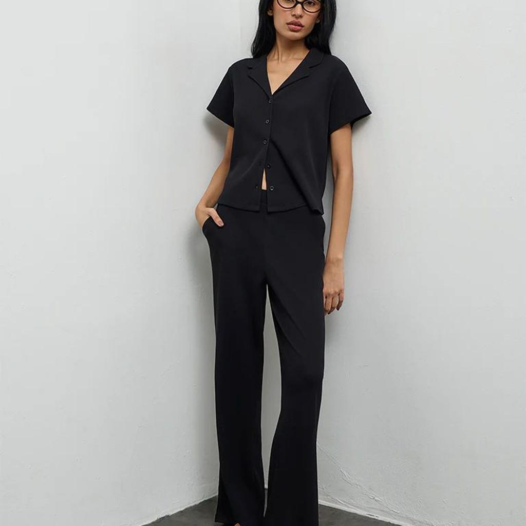 Superstar Black Waffle-Textured High-Rise Pants